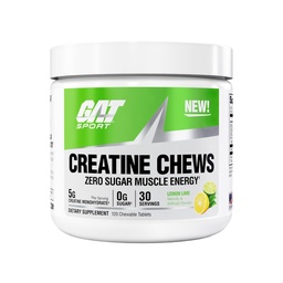 GAT SPORT Creatine Chews, Zero Sugar, 5g Pure Creatine Monohydrate, 3rd Party Tested, Gehirngesundheit, Muskel, Stärke, Antioxidans Unterstützung, für Männer & Frauen, 30 Servierungen (Lemon Lime)