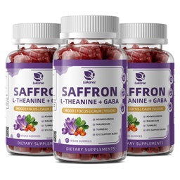 10-in-1 Safran-Gummi ergänzt mit L-Theanin 200mg, GABA, Ashwagandha, Kurkuma, Lutein, Zeaxanthin & Astaxanthin für Stimmung, Fokus & Auge Unterstützung Zuckerfrei, Vegan, Berry Flavor, 3 Packung