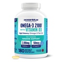 Oceanblue Professional Fish Oil con vitamina D3 | Triple Strength 2100mg Omega-3 DPA EPA DHA | Wild Caught | Burpless Orange Flavor | 180 Softgel Capsule