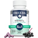 FREEDA Sambucus Elderberry mit Vitamin C, Zink, Vitamin D3 & Ginger - 5 in 1 pflanzlichen Antioxidantien-Unterstützungsergänzung für Frauen und Männer - Glutenfreie Adult Elderberry Kapseln, USA Made (120 Count)