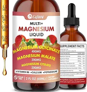 Triple Magnesium Complex 900 mg Flüssigkeit, Magnesium Glycinat, Citrat, Malat mit Kalium, Calcium, Vitamin B6 für Erwachsene - Vegan, Non-GMO, Glutenfrei - 2 Fl Oz
