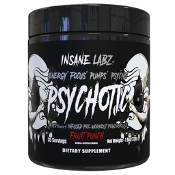 Insane Labz Psychotic Black Edition Mid Stimulant Pre Workout Powder, Energy Focus Pumps, Loaded with Creatine Beta Alanine Taurine Fueled by AMPiberry, 35 Servings (Fruit Punch)