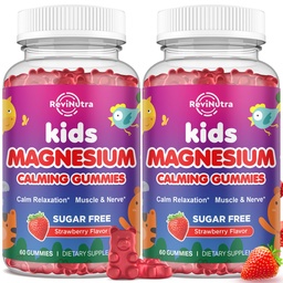 2 Packung Magnesium-Gummien für Kinder - Magnesium-Glycinat-Gummien mit L-Theanin, Kamille, Süßholz, Vitamin B6, D für Kinder & Erwachsene Schlaf, Muskelerleichterung & Nervenknochen - Erdbeeren 120ct
