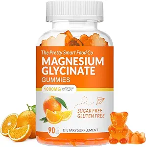 Magnesium Glycinate Gummie 1000mg - 90 Ct | Magnesium Kaliumergänzungsmittel für Entspannung, Stress-Relief, mit Vitamin D, B6, CoQ10 für ruhige Stimmung & Schlaf-Unterstützung - Orange Gummie