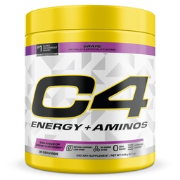 C4 Energie + Aminos Pulver, 5g BCAAs & EAAs für die Muskelerholung, 3 Elektrolyte für die Hydration, 100mg natürliches Koffein, Pre Workout, Nullzucker, 30 Portionen, Trauben