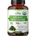 Zazzee USDA Organic Kelp Iodine 30:1 Extract, 300 mcg per Capsule, 120 Vegan Capsules, 4 Month Supply, Ocean-Harvested Norwegian Kelp, Standardized to 1% Iodine for Exact Dosage, Thyroid Support