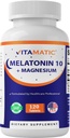 Vitamatic Melatonin 10 mg with Magnesium 200 mg 120 Tablets - High Potency Sleep Support Supplement, Non-GMO, Sugar-Free, No Artificial Colors or Preservatives
