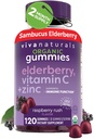 Viva Naturals Bio Sambucus Elderberry Gummis für Erwachsene (120 Count) - 3in1 Schwarze Elderberry Vitamin C und Zink Immune Support Gummis, Kaubare Elderberry Ergänzungen, Zink Immunität Gummis