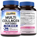 Vitalibre Multi Collagen Peptides, Hydrolyzed, Type I, II, III, Vitamin C, Biotin, Hyaluronic Acid, Turmeric & Black Pepper, Skin, Hair, Nail & Mobility Support, Non-GMO, 90 Caps