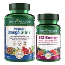 Reinheitsprodukte Bundle - Vegan Omega 3-6-9 + B-12 Energy Melt Omega 3-6-9 (“5 in 1” pflanzenbasierte Omega 3 6 9 Essential Fatty Acid Complex) - B12 Berry Melt (Methylcobalamin B12 + B6 + D3 + mehr)