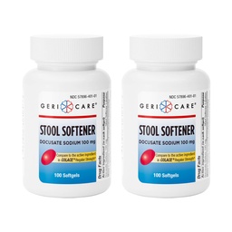 GeriCare Docusate Sodium Stool Softener - 100mg Gentle Stimulant Laxative Softgels for Men & Women- Constipation Relief - Adults Daily Bowel Movement Laxative (Pack of 2)