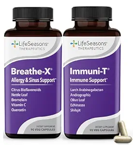 LifeSeasons Breathe-X mit Immuni-T - Allergy & Sinus Relief Supplement - Unterstützt Sinuses & Nasal Discomfort - Non-Drowsy & Fast-Acting - 180 Kapseln