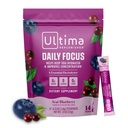 Ultima Replenisher Daily Focus Supplement & Electrolytes Powder - Acai Blueberry, 14 Stickpacks - Hydration Packets, 60mg Caffeine from Green Tea Extract & L-Theanine to Improve Focus & Concentration