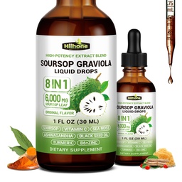 8 in 1 Graviola Soursop Leaf Extract Liquid - Soursop Bitters Liquid with Sea Moss, Ashwagandha and Tumeric, for Immune & Liver, Zzz & Antioxidant & Cell Support,1 Fl Oz