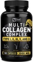 Multi Collagen Peptide Pillen (Typen I,II,III,V,X) Gras Fed Collagen Pillen (180 Kapseln) - Hydrolysate Collagen Protein Blend für Haare, Haut, Nägel und Gelenkunterstützung - Collagen Pillen für Frauen