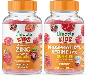 Lebendige Zink 25mg Kinder + Phosphatidylserine (PS) Kinder, Gummis Bundle - Great Tasting, Vitamin Supplement, Glutenfrei, GMO Free, Kaugummi