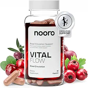 nooro Vital Flow Advanced Blutzirkulationsergänzung mit Nitric Oxid Boost, Vitamin D3, Magnesium, Probiotic Blend, Venen unterstützen Non-GMO und Gluten Kostenlose 60 Kapseln
