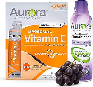 Vida Lifescience Aurora Nutrascience Mega Liposomal Glutathione, 750 mg und Vitamin C, 3.000 mg, Immununterstützung und Antioxidans Bundle