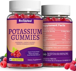 2 Pack Kalium-Ergänzungsgummis 1000mg, Kalium-Gummi-Gummigummis für Erwachsene, Unterstützung Leg Cramps & Muskel-Gesundheit - Vegan, Non-GMO, 120 Count
