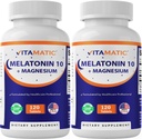 Vitamatic Melatonin 10 mg with Magnesium 200 mg 120 Tablets - High Potency Sleep Support Supplement, Non-GMO, Sugar-Free, No Artificial Colors or Preservatives - 2 Pack