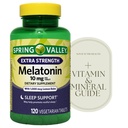 Extra Strength SPR -ing Valle Melatonin Tablets Dietary Supplement, 10 mg, 120 Count + Vitamin Guide Included and Sticker