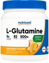 Nutricost L-Glutamin-Pulver mit Stevia (500 Gramm, Peach Mango) - Ergänzung für Gut-Unterstützung, 5 Gramm L-Glutamin-Per Servierung - Glutenfrei, Non-GMO