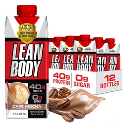 Lean Body Ready-to-Drink Café Mocha Protein Shake, 240mg Caffeine, 40g Protein, Whey Blend, 0 Sugar, Gluten Free, 22 Vitamins & Minerals, (Recyclable Carton & Lid - Pack of 12) LABRADA