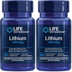 Life Extension Lithium, 1000 mcg – Lithium Orotate – Helps Maintain Cognitive Function & Memory – Low-Dose Formula – Non-GMO, Gluten-Free, Vegetarian – 100 Capsules (Pack of 2)