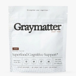 Graymatter Bright Mind Nootropic Powder (40 Servings: Cacao) – Plant-Based Energy & Focus Drink Mix, Adaptogens & Vitamins, Sugar-Free Daily Supplement