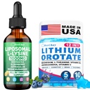Liposomal L-Lysine Liquid + Lithium Orotate Gummies Bundle | Immune Support & Cognitive Health Supplement Combo for Adults & Kids