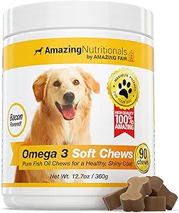 Erstaunlich Omega 3 für Hunde - Omega 3 Fischöl für Hunde Beilage für juckende Haut Relief für trockene Haut und Hot Spots und Shedding Mantel mit EPA und DHA Fettsäuren - 90 Bacon Soft Chews