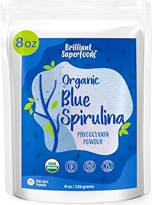 Bio Blue Spirulina Powder - 8oz - Odorless - von Blue Green Algae - Vegan, Non GMO, Gluten-Free, Dairy-Free - USDA Certified Natural Blue Coloring for Smoothies & Protein Drinks