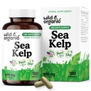 Wild & Organic Sea Kelp Capsules 600 mg - Immune & Overall Support - Sea Kelp Iodine Supplement for Men & Women - Ocean Seaweed Supplement - Vegan, No Fillers, Non-GMO - 180 Count