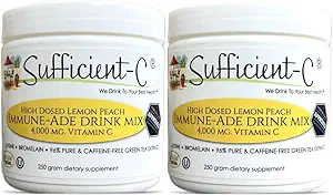 Sufficient-C High Dose Non-GMO Vitamin C - Lemon Peach Immun-Ade Drink Mix 250 Gramm - Gesunde Hydration wie nie zuvor (2 Pack)