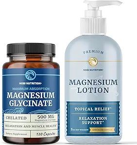 Magnesium Lotion und Magnesium-Glycinat-Ergänzung | Vollkörper-Magnesium-Unterstützung für Körper und Geist mit 8 Fl Oz topische Magnesium Plus 500mg Magnesium-Glycinat-Kolben
