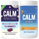 Natural Vitality Calm, Magnesium Citrate Kids Supplement, Stress Relief Gummies, Supports a Healthy Response to Stress, Gluten Free, Vegan - Sweet Citrus (120 Gummies) & Nighttime Berry (120 Gummies)
