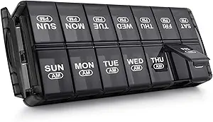Sukuos Wöchentliche Pille Organizer 7 Tage 2 Mal pro Tag, schnell füllen Tägliche Pille Box (AM PM), Extra große Pillen-Fälle für Vitamin/Fish Oil/Supplements, Arthritis Friendly, einfach zu reinigen