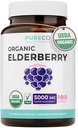 Bio Elderberry Kapseln - 10:1 Extrakt gleich 5.000 mg Frische Elderbeeren (Vegan) für Immununterstützung, Allergie, Sinus Relief - Sambucus Nigra - Schwarze Elderbeere - 30 Caps (Keine Pillen oder Gummi)