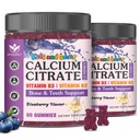 Kids Calcium Gummies - 600mg / 1200mg Calcium Citrate Gummies Supplement with Vitamin D3 & K2 for Kids & Adults - Bone, Teeth, Immune Support - Vegan, Sugar Free, Blueberry Flavor, 60 Ct (2Pack)