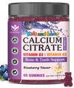 Calcium Citrate Gummies with Vitamin D3 for Kids & Adults - 600mg/1200mg Calcium Citrate Supplement with Vitamin D3 & K2 for Women & Men - Bone & Immune Support - Sugar Free, Blueberry Flavor, 60 Ct