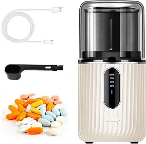 Cordless Electric Pill Crusher Grinder - Pillenschneider für kleine oder große Pillen und Vitamin-Tabletten zu feinem Pulver - Elektronische Pillen-Pulverisator - Abnehmbare Schleif Tasse für einfache Reinigung