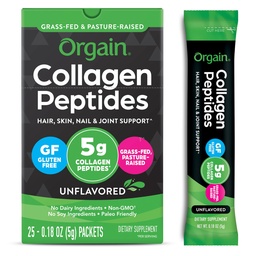 Paquets de voyage de collagène hydrolysé pour femmes et hommes - 5g de collagène herbeux par portion, cheveux, peau, ongles et complément de soutien articulaire, non-OGM, type I et III - non aromatisé (25 comte)