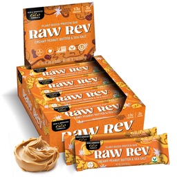 Raw Rev Vegan Protein Bars- Creamy Peanut Butter & Sea Salt, 12 bars, Non-GMO, Plastic-Neutral, Nothing Artificial, Glo Formula, Gluten-Free, Keto-Friendly, Paleo, Kosher, Soy-Free, No Sugar Alcohols, No Stevia.