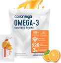 Coromega Omega 3 Fischöl-Ergänzung, 650mg Omega-3s mit 3X bessere Absorption als Weichgel, Orange Flavor, 120 Single Serve Squeeze Packets