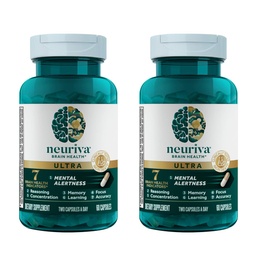 NEURIVA Ultra Brain Supplement für Psychische Alertität, Gedächtnis, Fokus & Konzentration mit klinisch getesteten Kognivive, Neurofaktor, Phosphatidylserin, Vitamine B6 & B12, 60 Graf Kapseln (2 Packung)