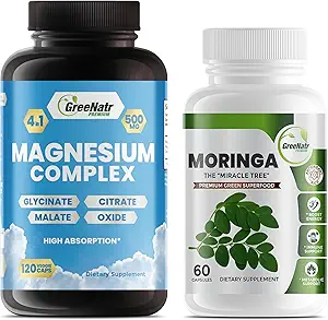 Magnesiumergänzung mit Glycinat, Citrat, Malat & Oxide Plus Moringa Oleifera mit Vitamin C, Omega 3 & Aminosäuren - Boosts Energy, Mood, Memory