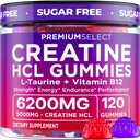 Creatine HCL Gummies for Women & Men - 120 Gummies 6200mg HCL Creatine Chews Advanced Complex with L-Taurine + Vitamin B12 for Muscle Strength, Energy Boost & Booty Gain Gummy - Mixed Berry Flavor
