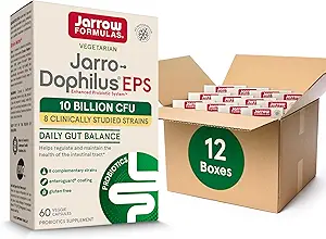 Jarrow Formulas Jarro-Dophilus EPS Probiotics 10 Billion CFU, Nahrungsergänzung für Darmstütze, Gut Health Supplements für Frauen und Männer, 60 Veggie Kapseln, 30 Tage Versorgung (Pack von 12)