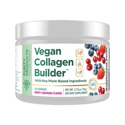 Vegan Collagen Builder Powder - Organic Whole Foods Fruits + Veg, Silica, Lutein, Vitamin C, Biotin - Amino Acids Glycine, Lysine + Proline Collagen Boosters (30 Servings, Berry Lemonade Flavor)