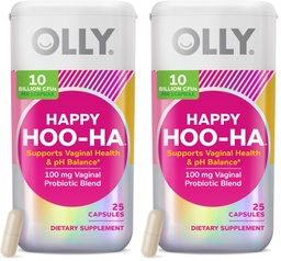 OLLY Happy Hoo-Ha Capsules, Probiotics for Women or People wth Vaginas, Vaginal Health and pH Balance, * 10 Billion CFU, Gluten Free, 25 Count (Pack of 2)